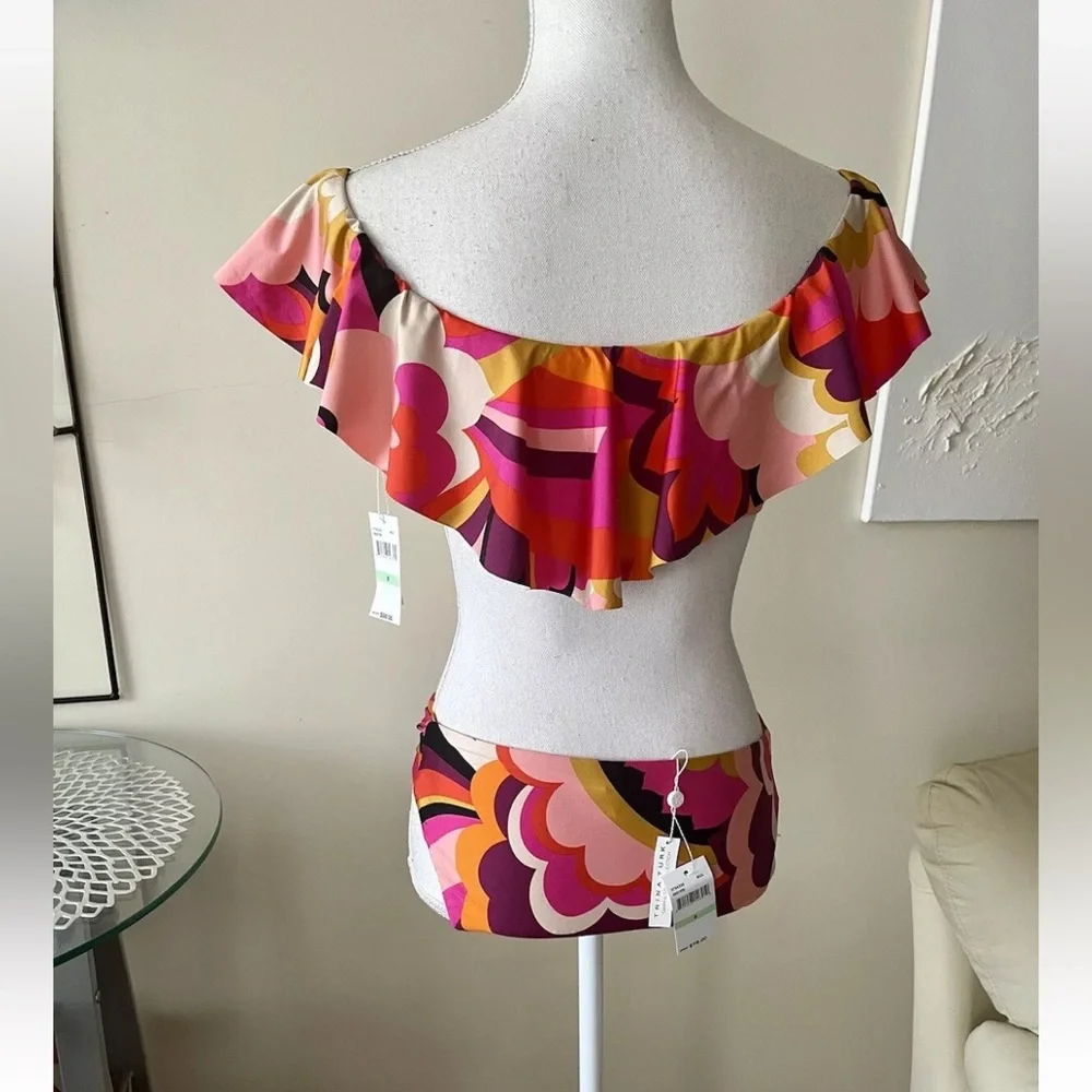 Trina Turk Fan Faire Colorful Ruffle Bandeau Bikini Set Size 8 NWT